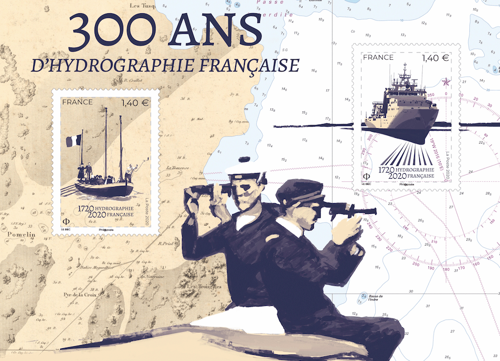 Bloc de timbres 300 ans d'hydrographie française
